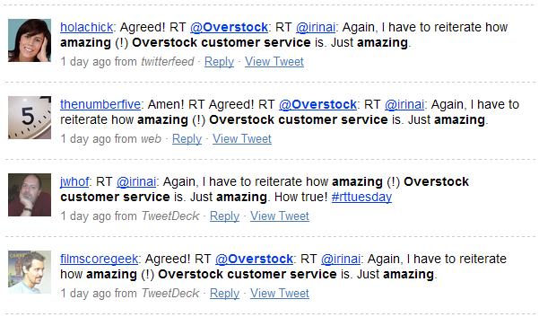 Overstock gets multiple re-tweets