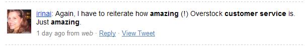 A Compliment for Overstock.com from a Twitter User