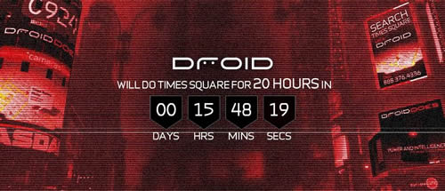 An image of the countdown to Droid taking over Times Square