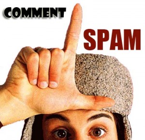 a picture of a man making the shape of the letter L with his hand for "Loser" and the rest of the picture says "Comment Spam"