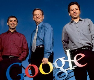 From left: Larry Page, Eric Schmidt, and Sergey Brin