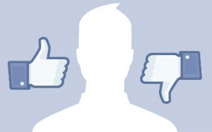 An image of a thumbs up and thumbs down relating to Facebook's "liking" process.