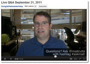 A screenshot from a live video feed of Matt Cutts answer Google questions