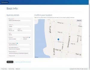 Step 1 of submitting your business to Bing Local using Nokia Prime Place