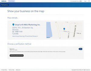 A screenshot of the request to choose which address verification process to use for Nokia Prime Place