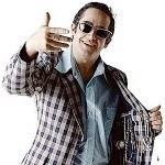 A con man selling watches in a cheap plaid suit and sunglasses